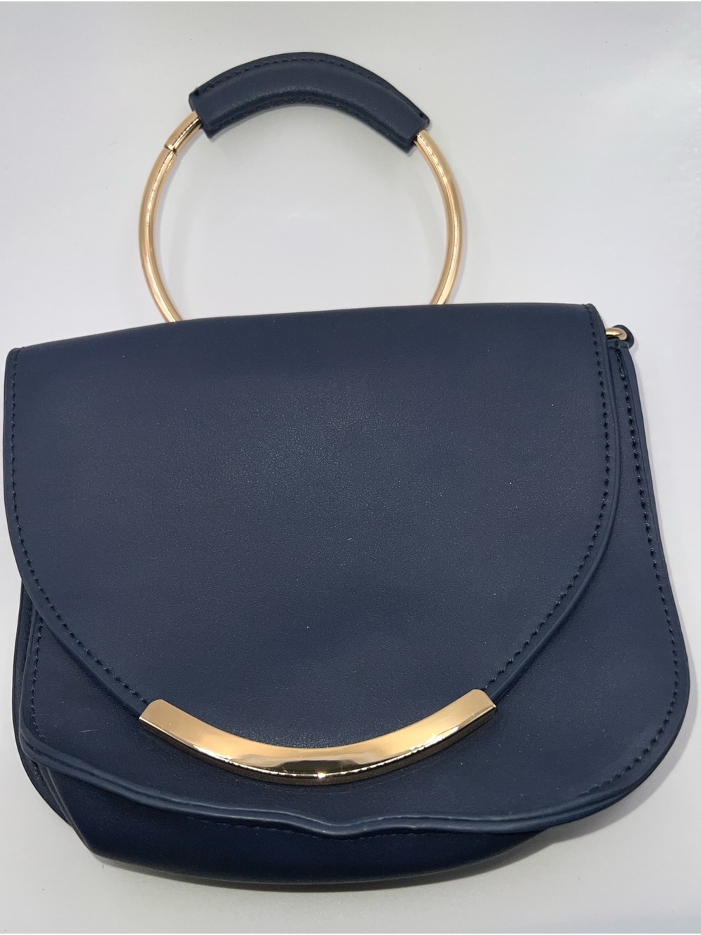 Source Unknown Navy Mini Bag with Gold Ring Handle